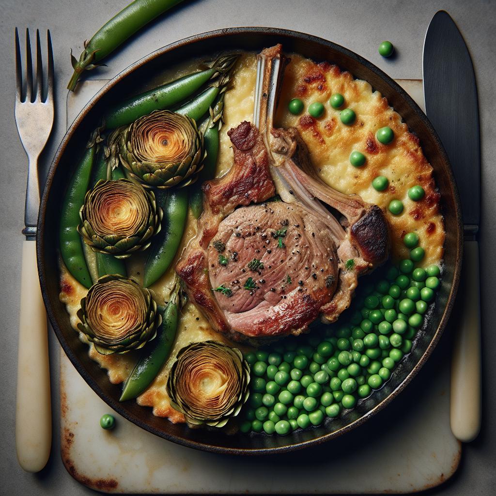 Gratinated Lamb with Artichokes and Peas
