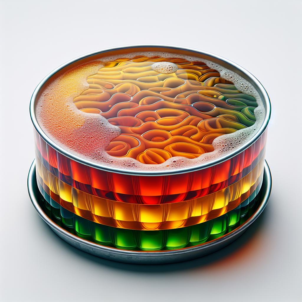 Multicolored aspic with pale beer jelly