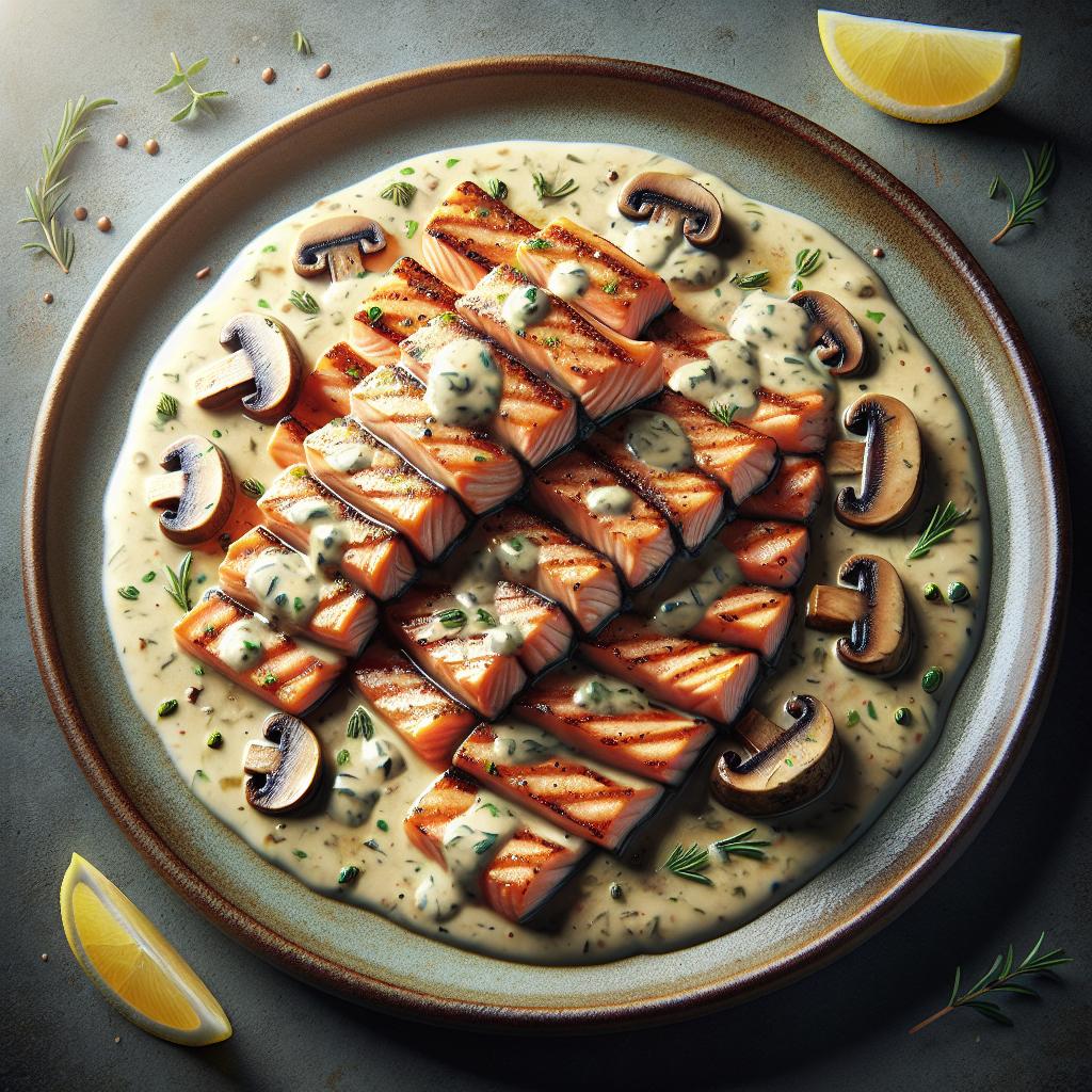 Salmon Sticks with Herb Mushroom Cream