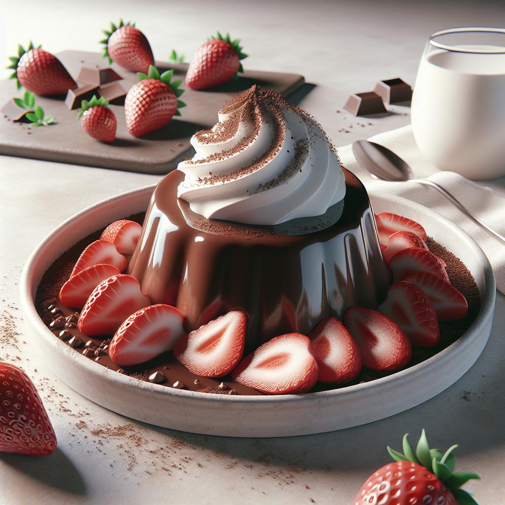 Chocolate Pudding with Whipped Cream and Strawberries
