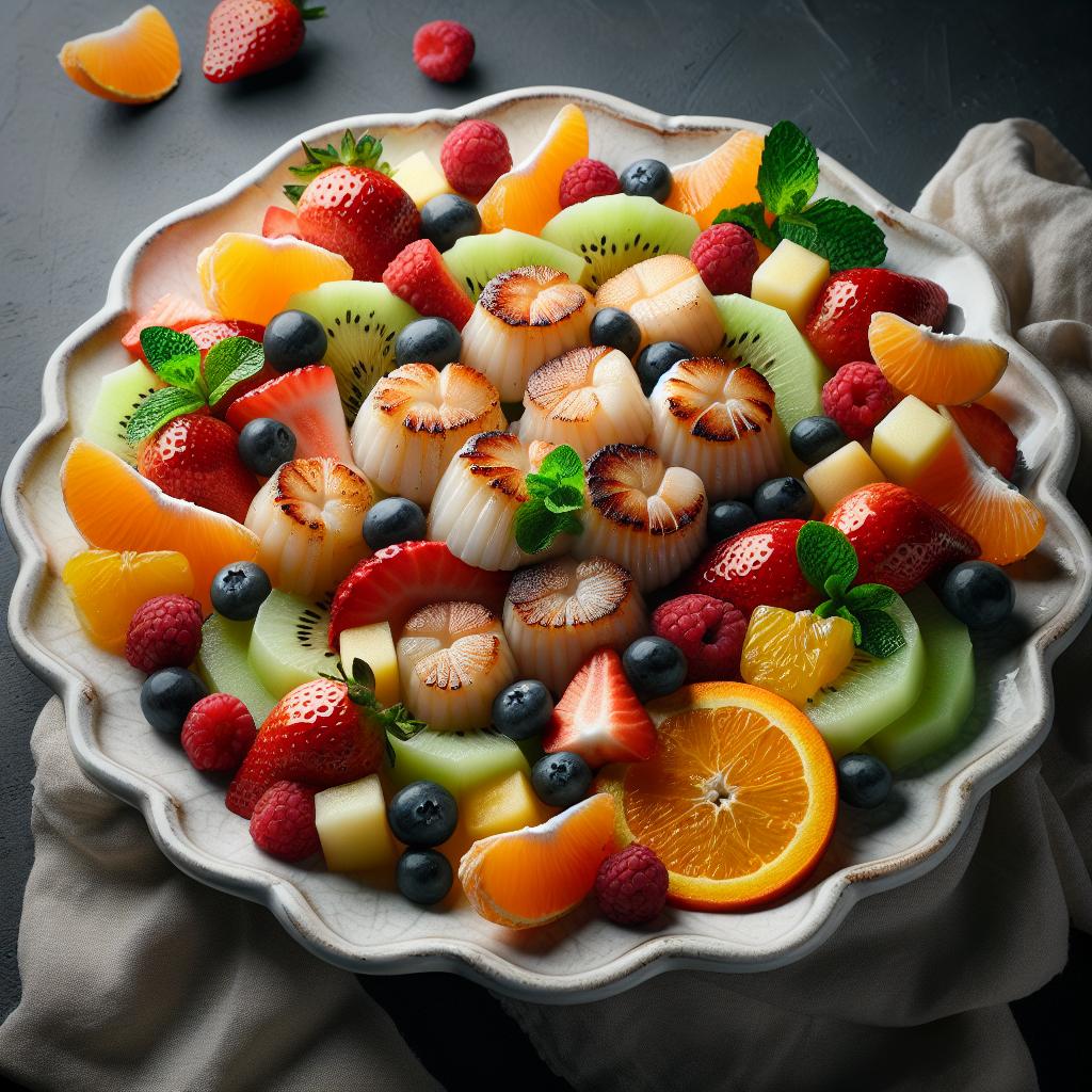 Scallops with fruit salad