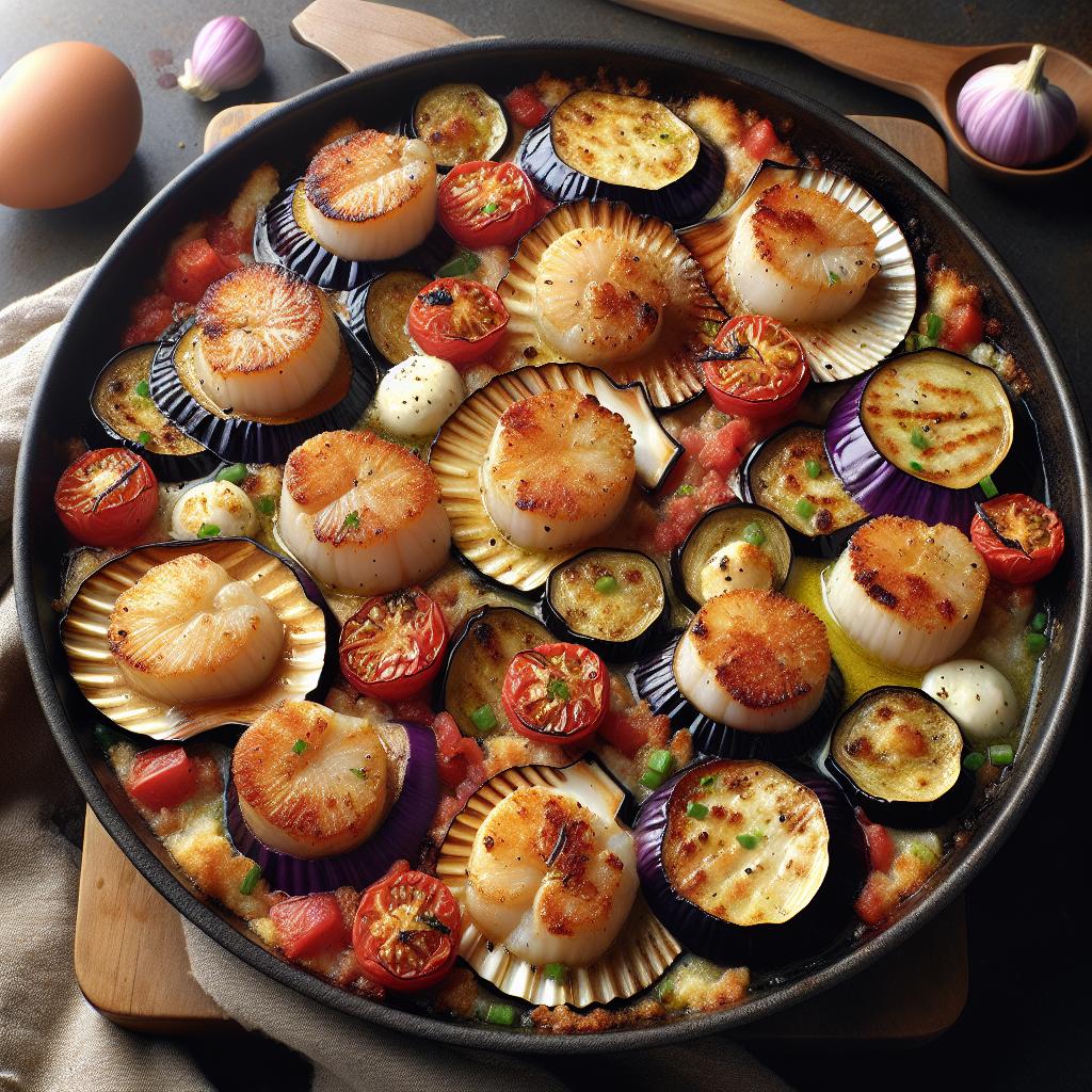 Gratinated Scallops with Eggplants