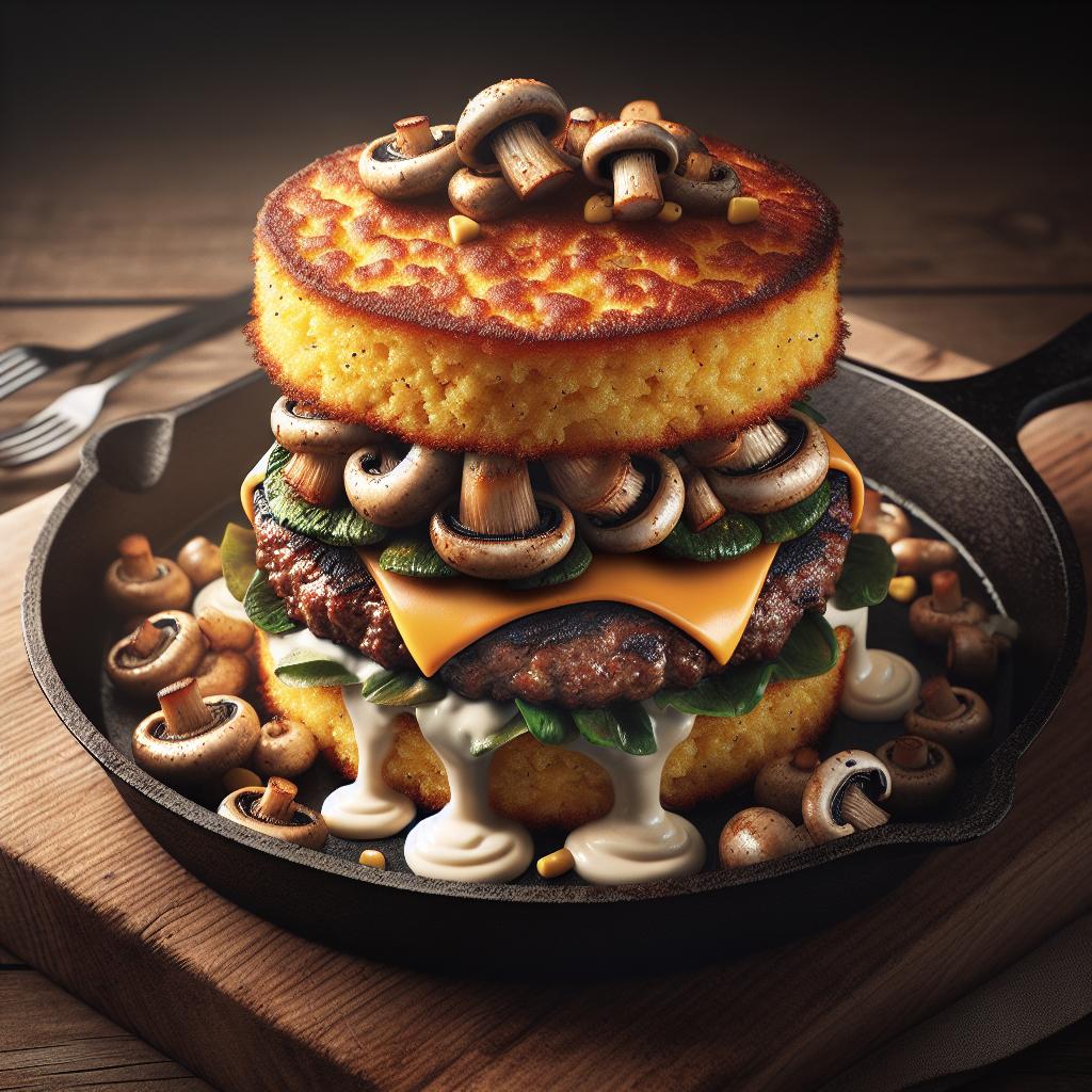 Cornbread burger with porcino
