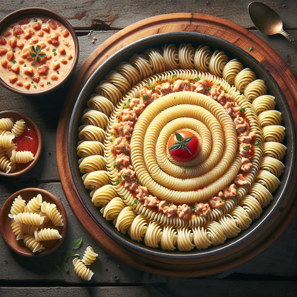 Crown of puff pastry swirls with tuna sauce