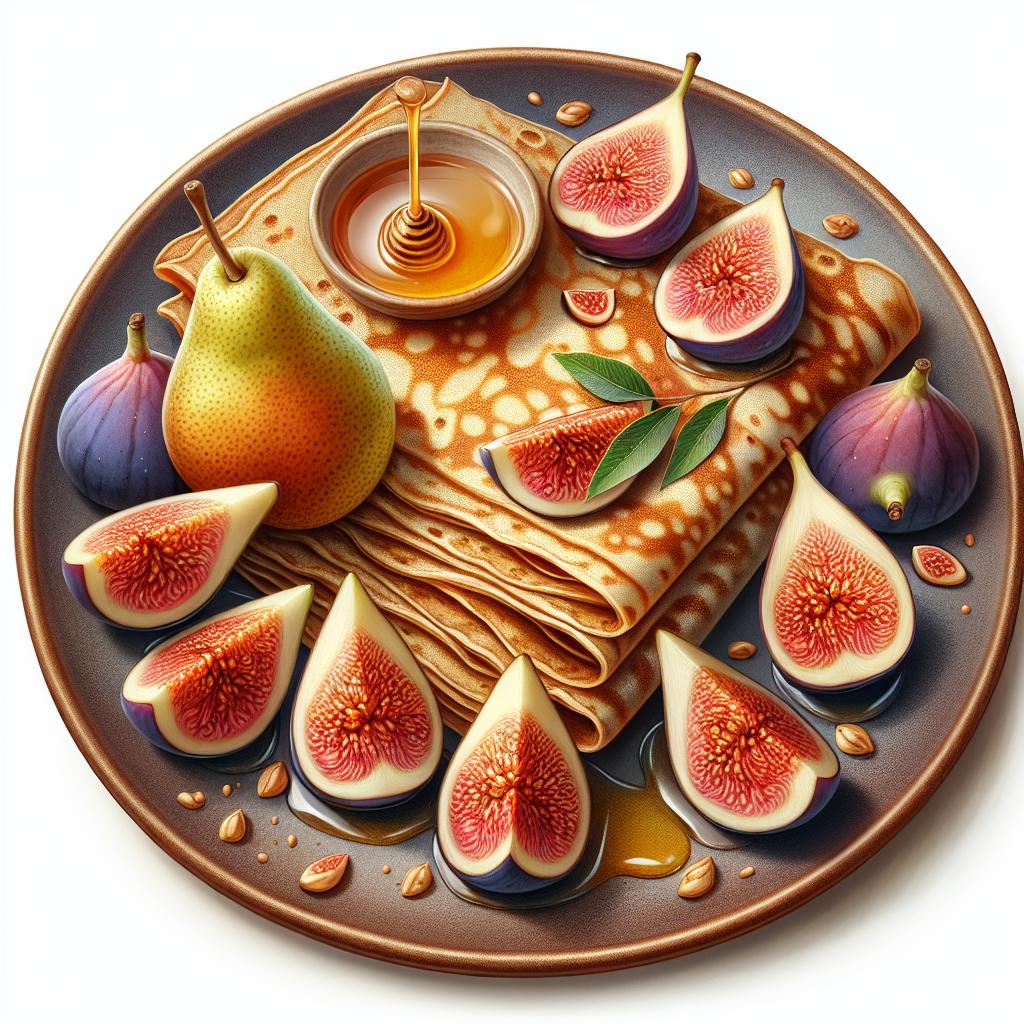 Whole wheat crepes with figs and pears