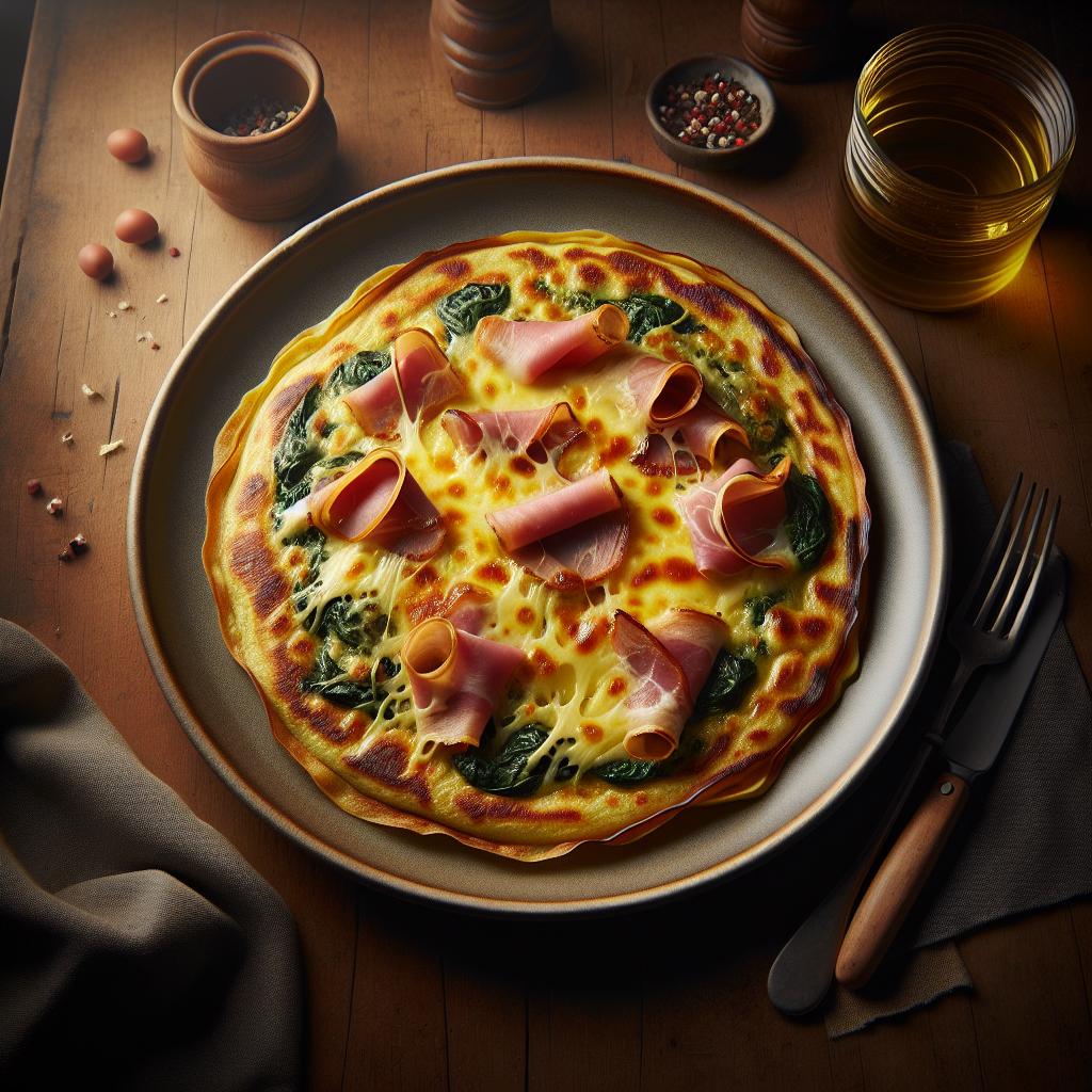 Whole grain crepes with ham, Gruyère, and spinach