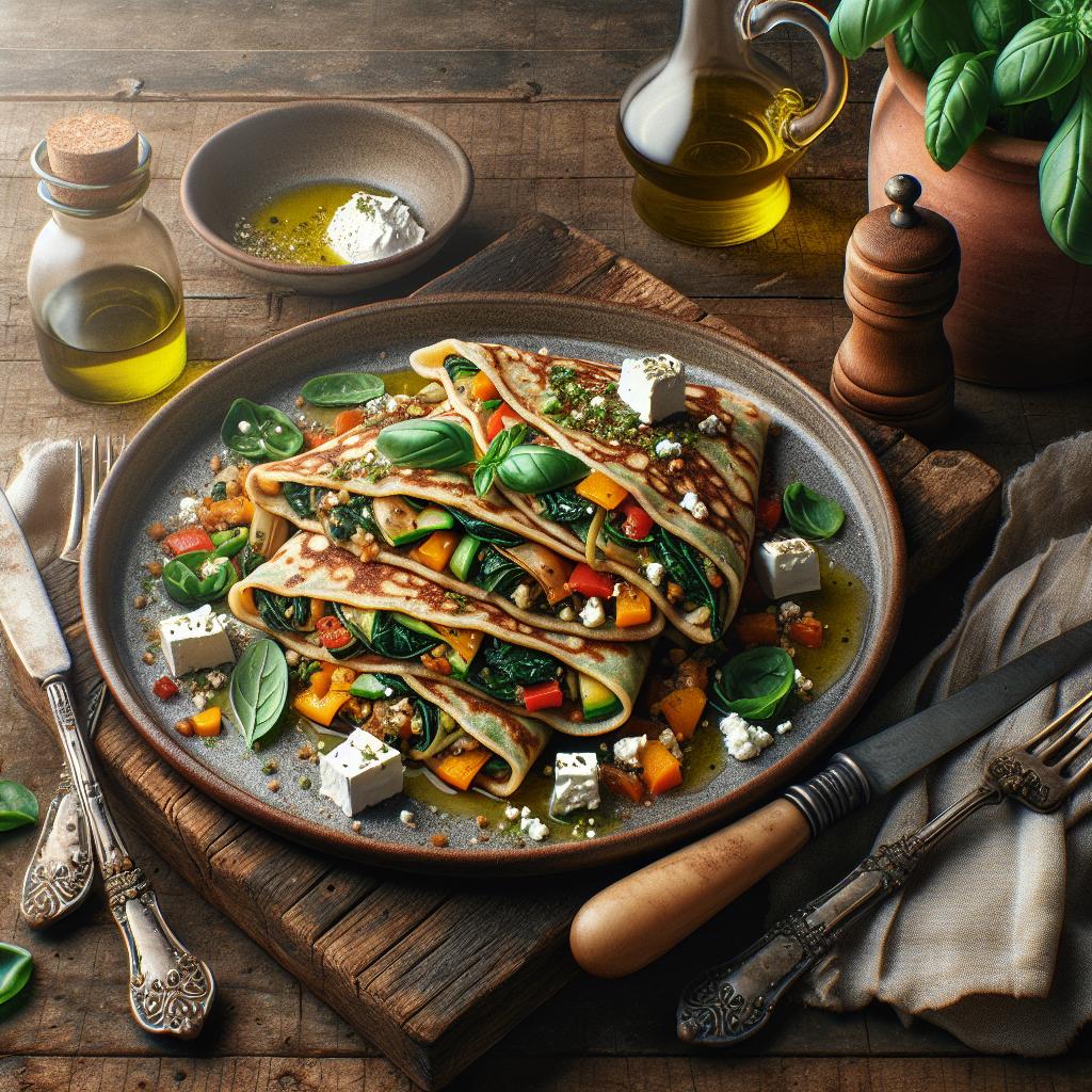 Whole Wheat Crepes with Mixed Vegetables and Feta