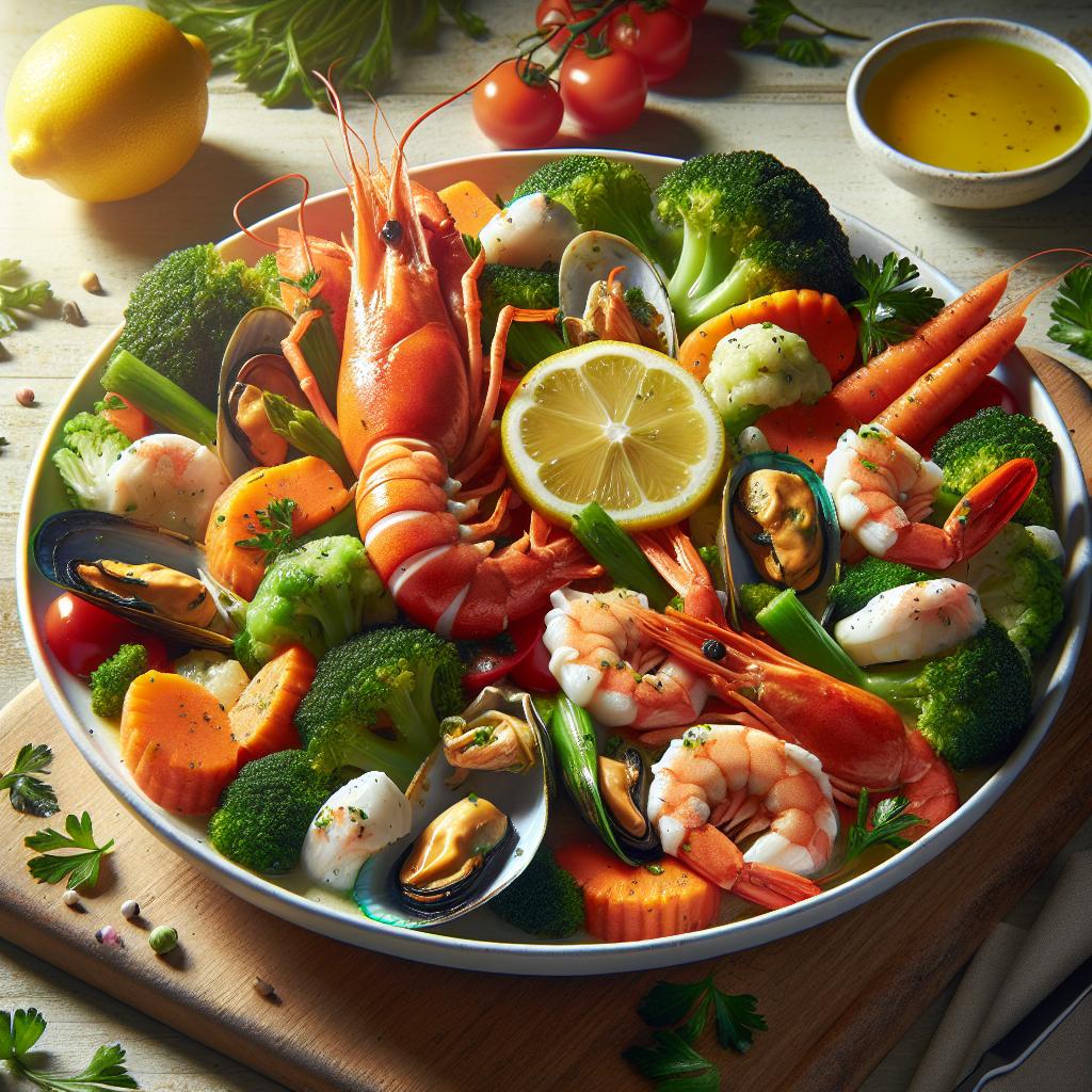 Seafood with Steamed Vegetables and Citrus Mayonnaise