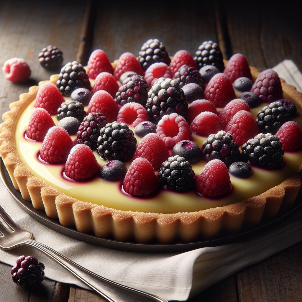 Custard tart with blackberries and raspberries
