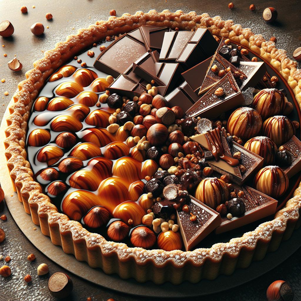 Hazelnut, chocolate and salted caramel tart