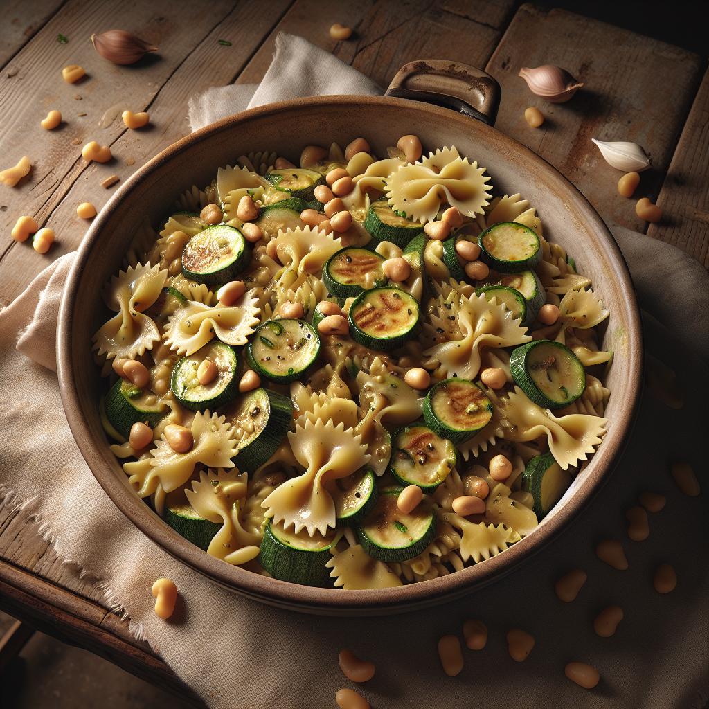 Farfalle with Zucchini, Pine Nuts, and Chickpea Cream