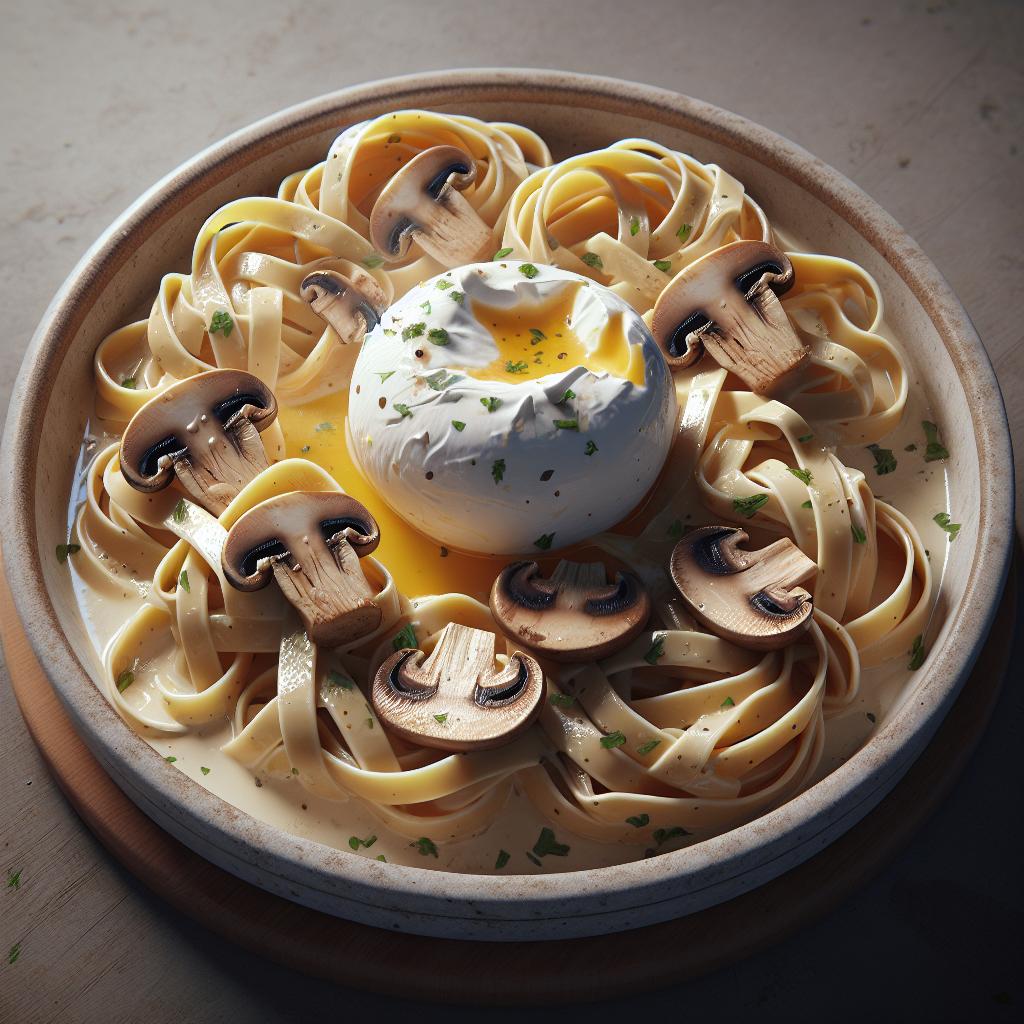 Fettuccine with Mushrooms and Burrata