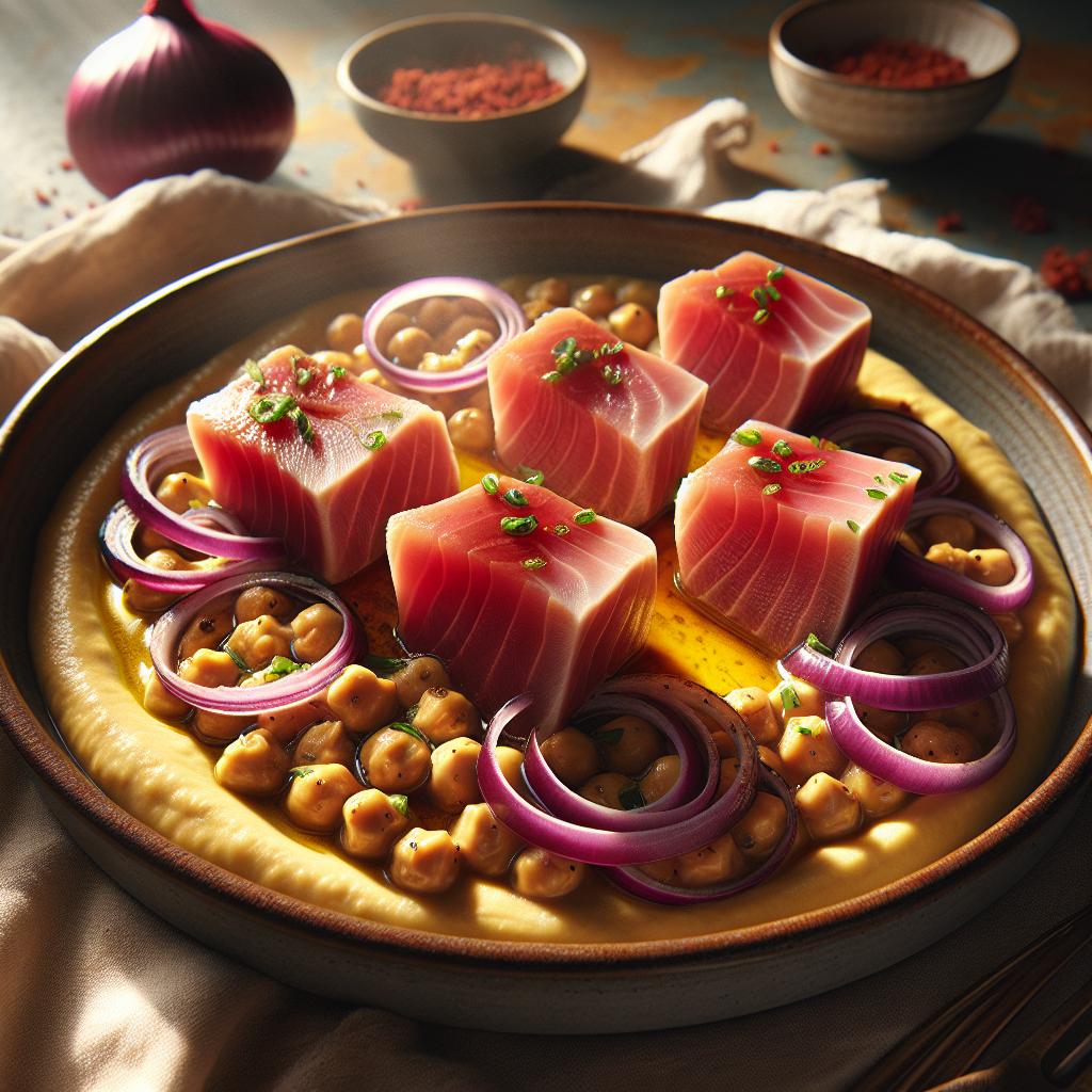 Tuna Fillets on Chickpea Velouté with Red Onions