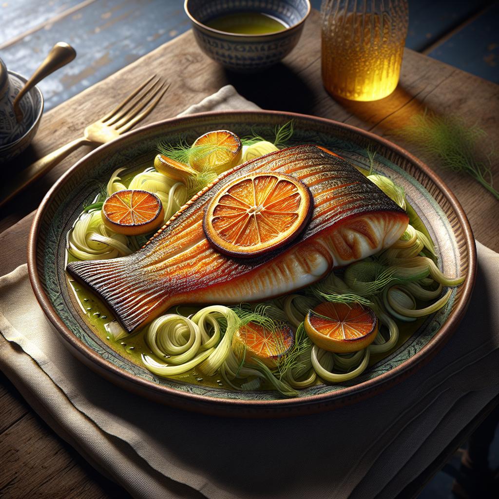 Sea bass fillet with orange on a fennel salad