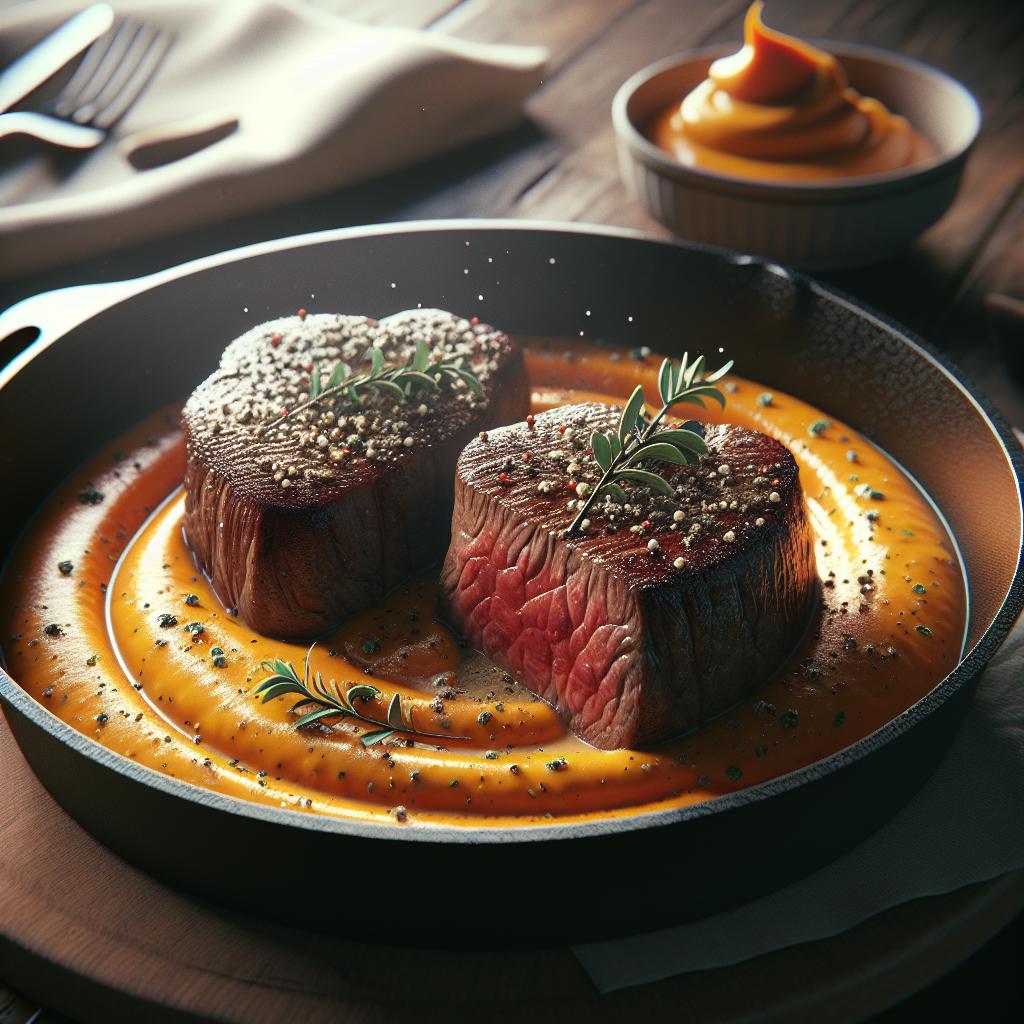 Beef Tenderloin with Pepper and Pumpkin Cream