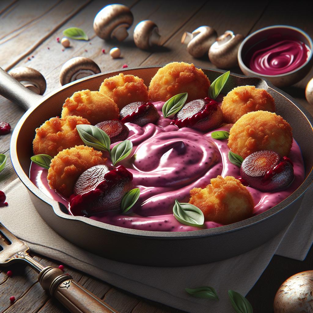 Fried Mushrooms with Beetroot Mayonnaise