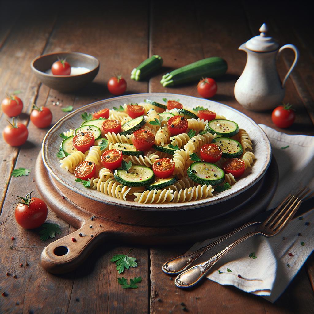 Fusilli with zucchini and cherry tomatoes