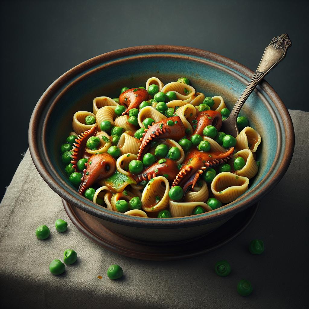 Garganelli with cuttlefish and pea ragout