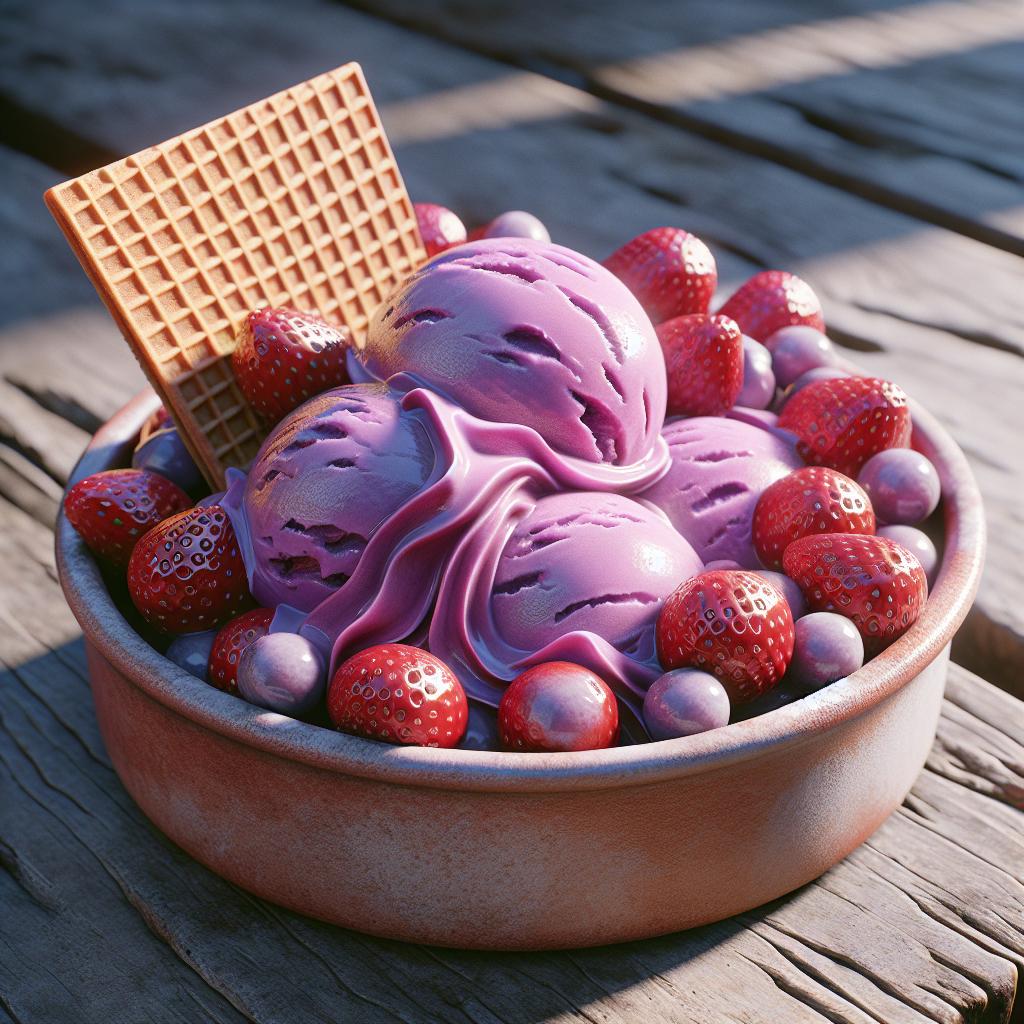 Strawberry Grape Ice Cream in a Wafer Cone