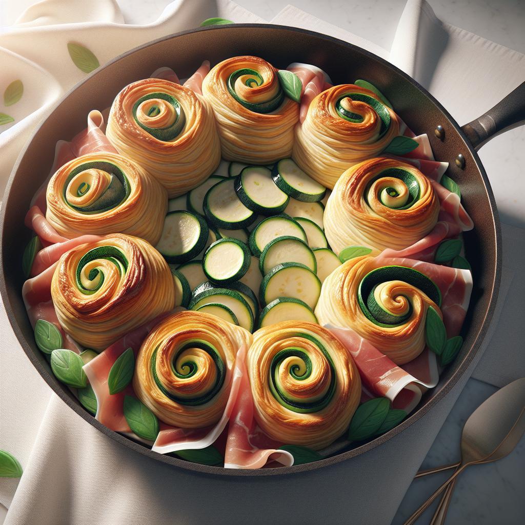 Puff pastry swirls with zucchini and ham
