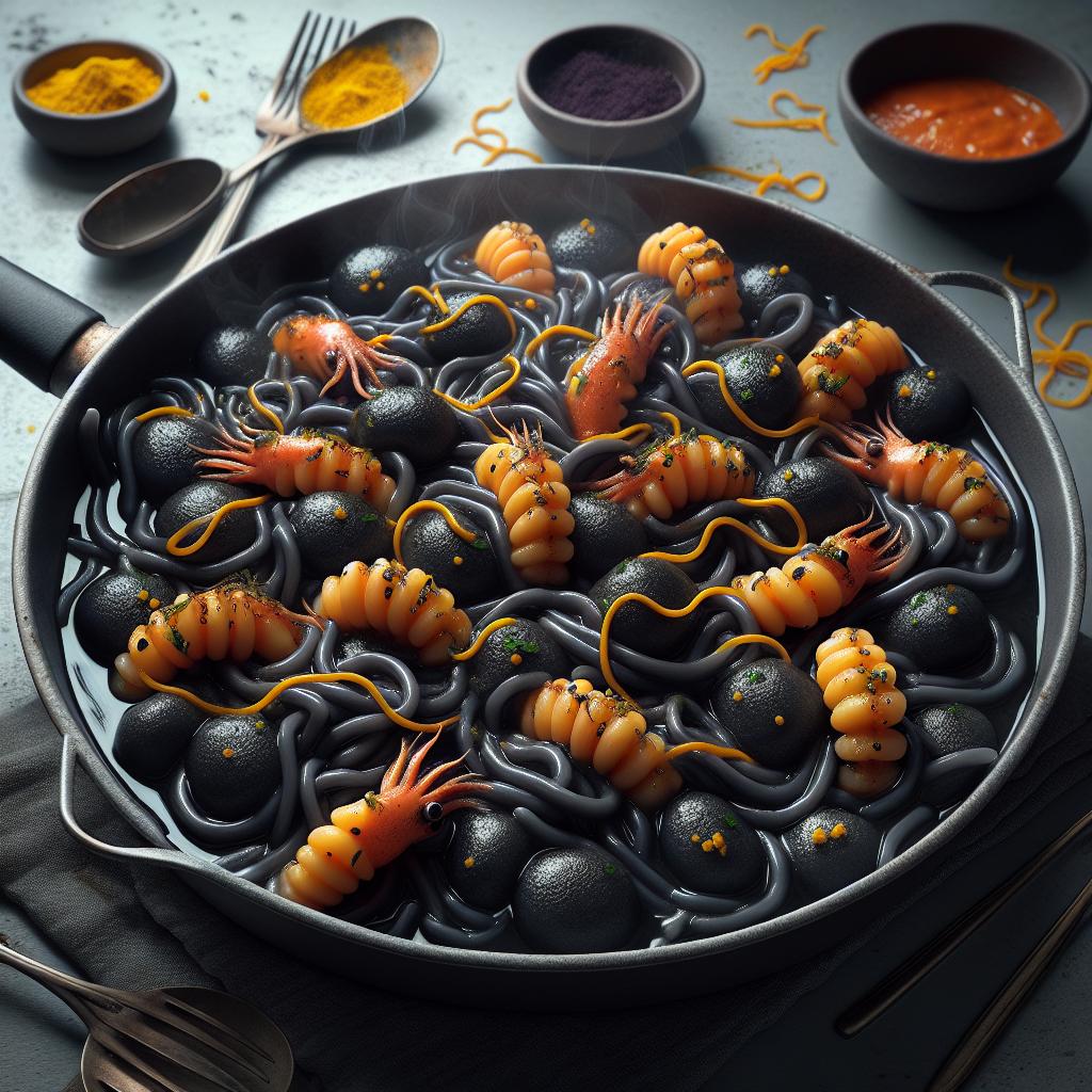 Squid Ink Gnocchetti with Sea Bass and Saffron Sauce