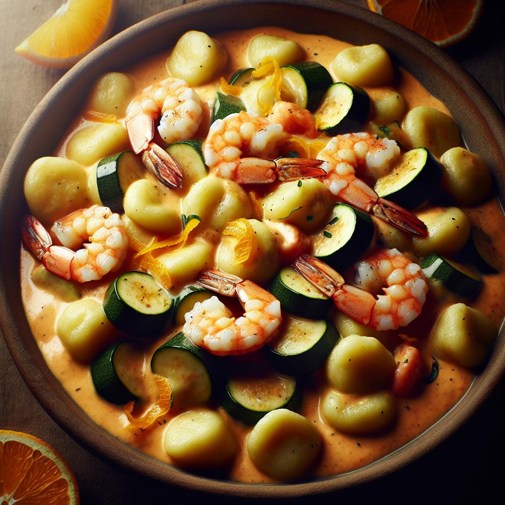 Gnocchi with Scampi, Zucchini, and Orange