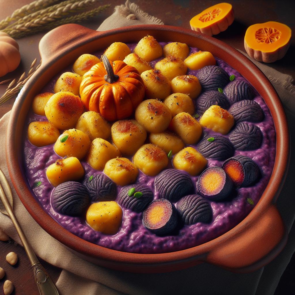 Pumpkin Gnocchi on Purple Potato Cream