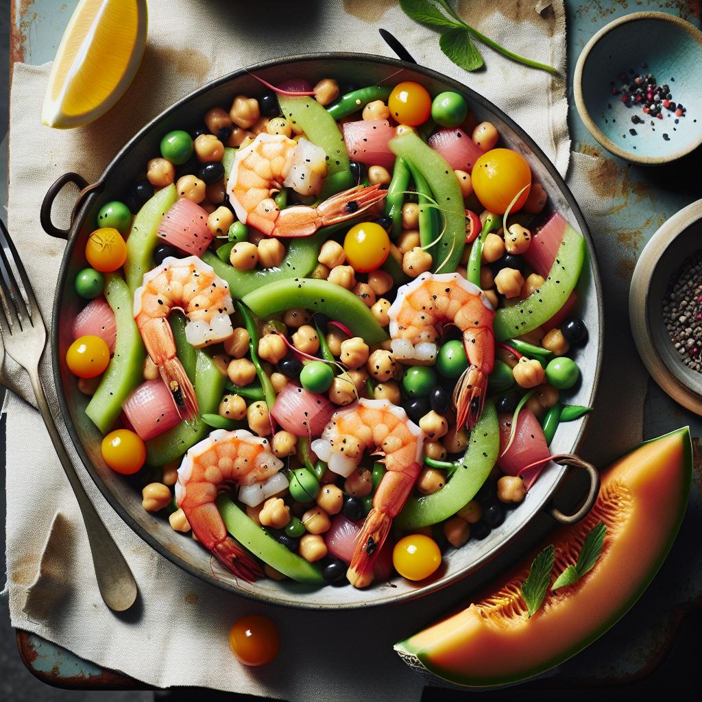 Chickpea, Shrimp, and Melon Salad