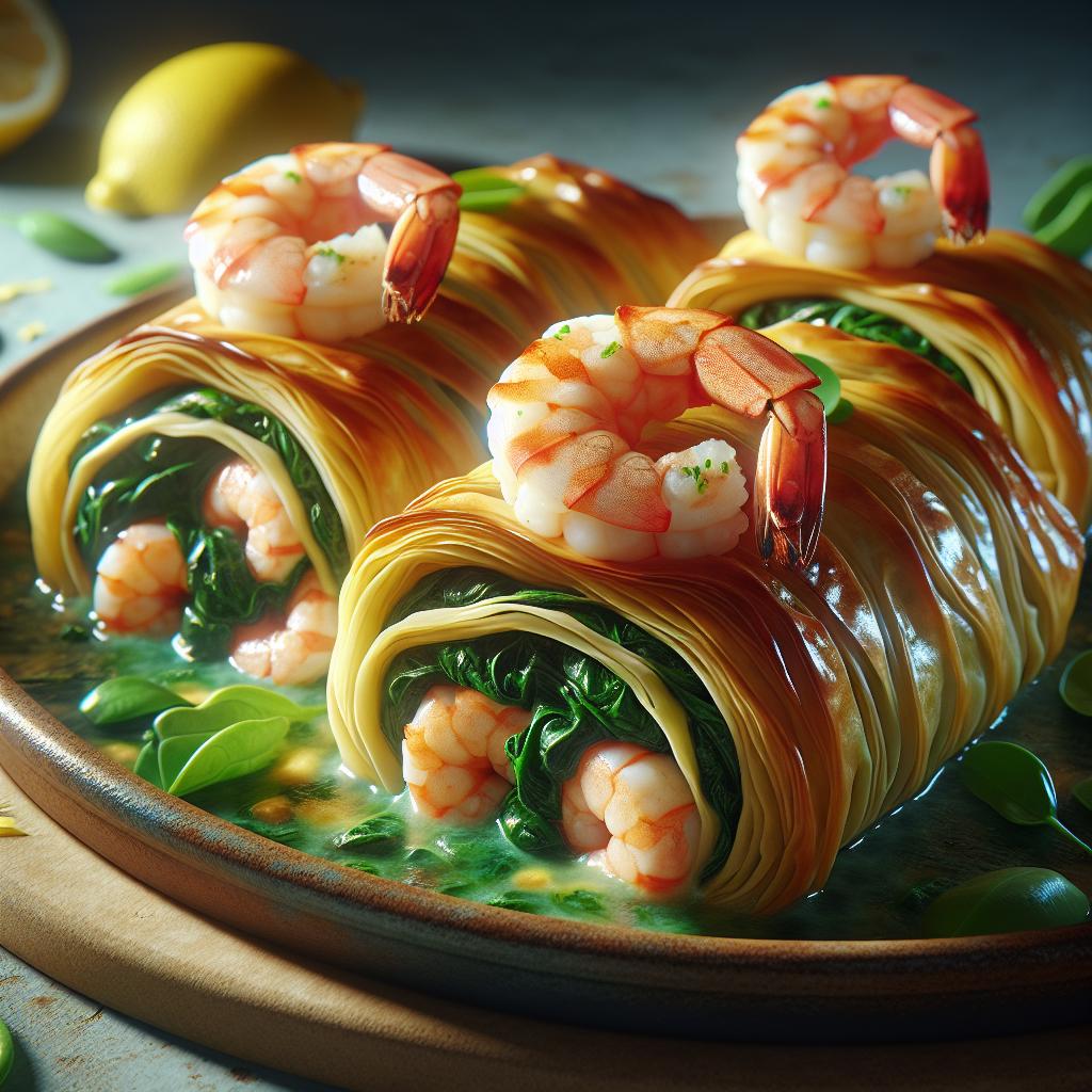 Phyllo Pastry Rolls with Shrimp and Spinach