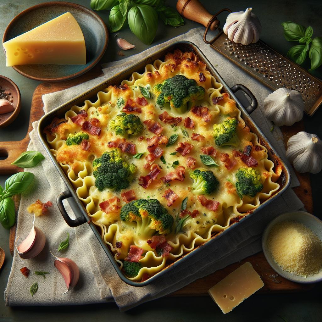 Lasagna with Romanesco cauliflower and bacon