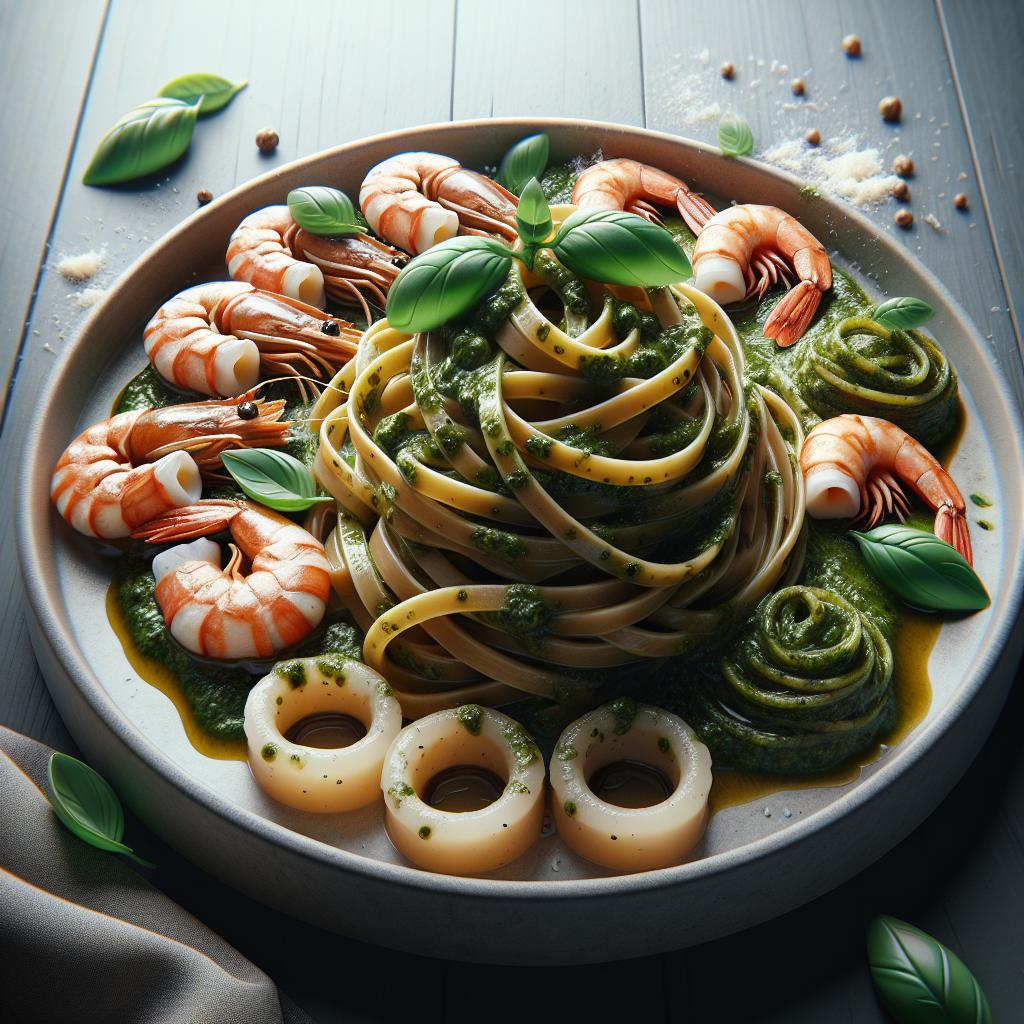 Linguine with Rustic Pesto, Shrimp, and Calamari