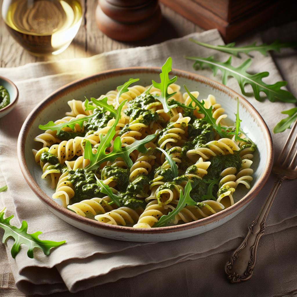 Short Mafalde with Arugula Pesto