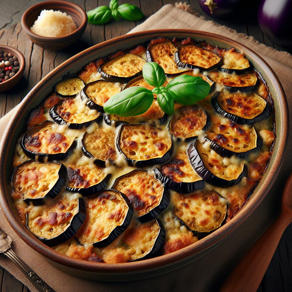 Diced Eggplants Gratinated in the Oven