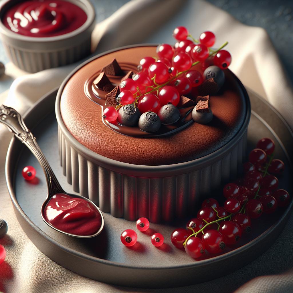 Olive Oil Chocolate Mousse with Red Currant Coulis