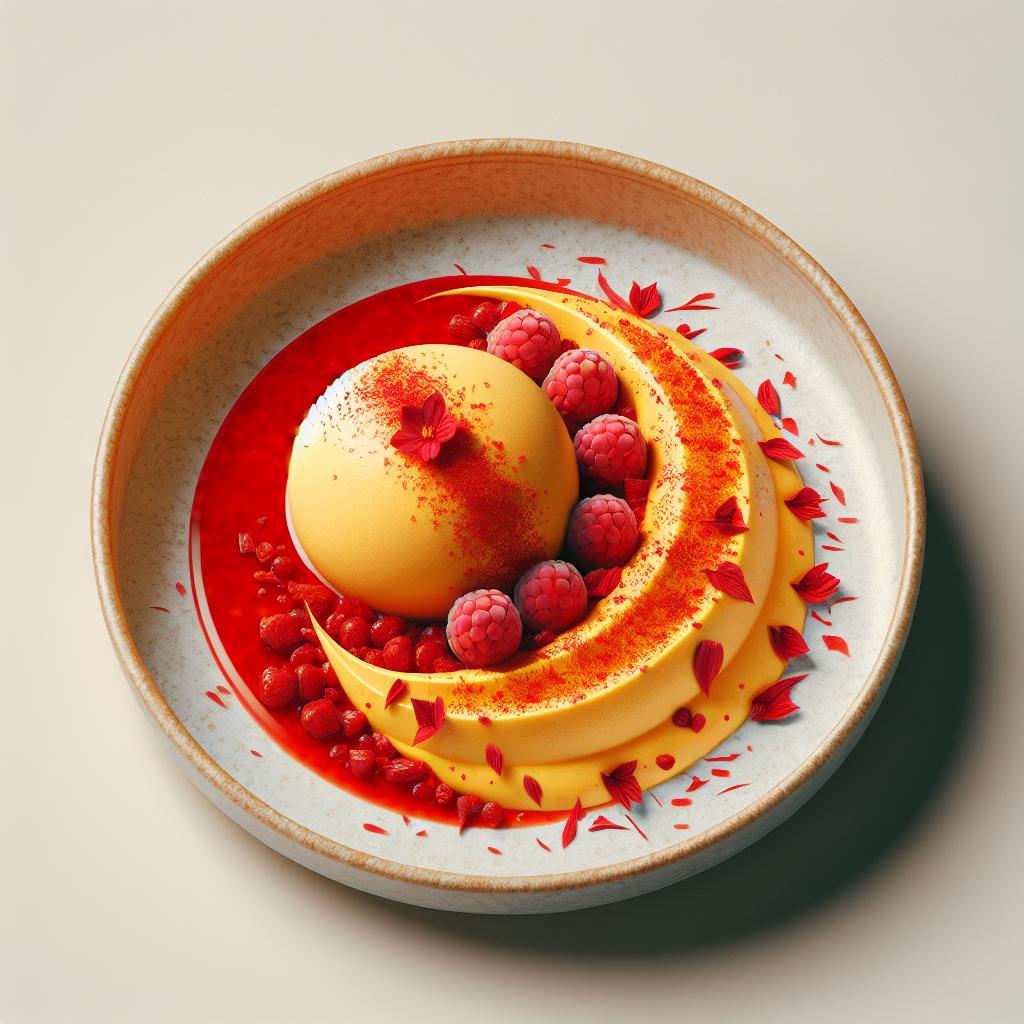 Saffron Mousse with Red Berry Coulis