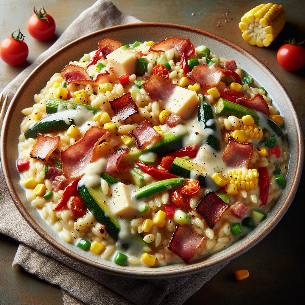 Barley Risotto with Pancetta, Vegetables, and Cheese