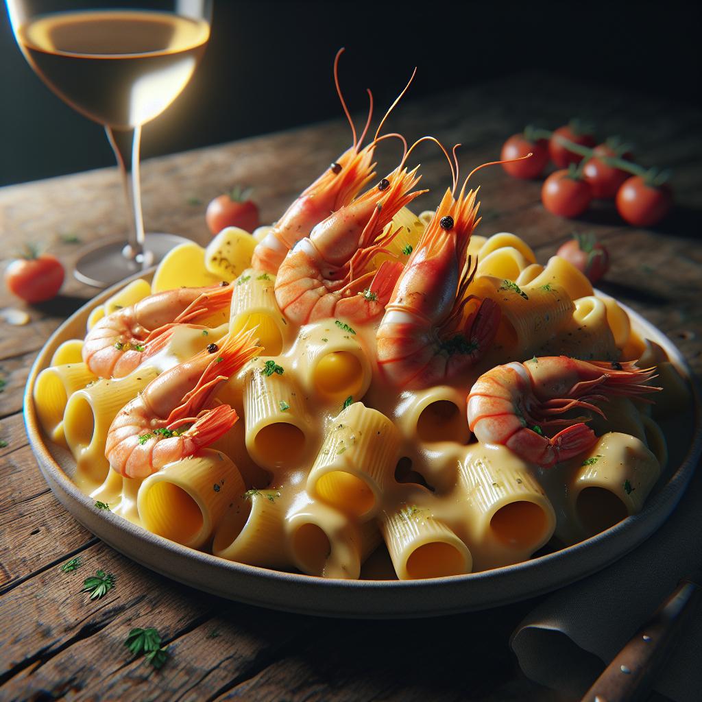 Paccheri with provola and shrimp