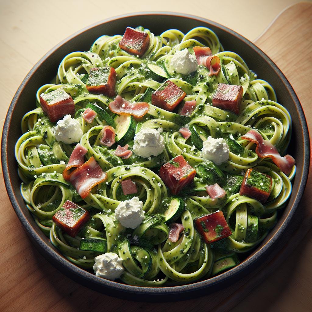 Pasta with Zucchini, Ricotta, and Speck Pesto