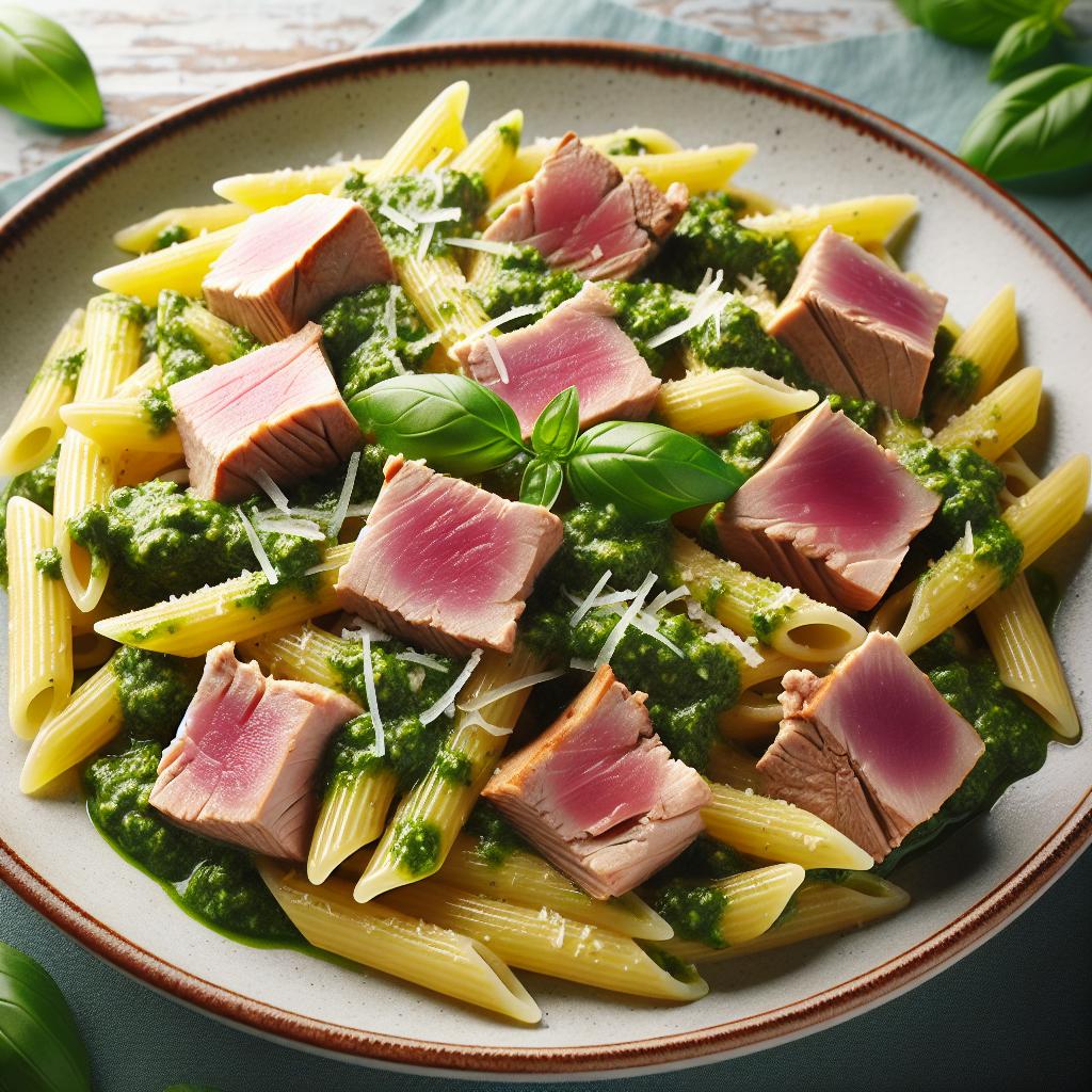 Pasta with pesto and fresh tuna