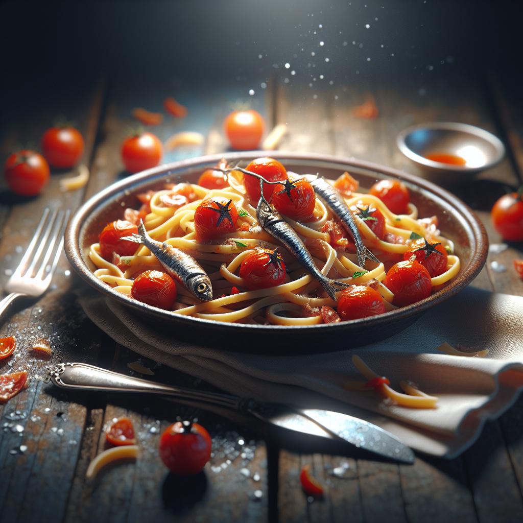Pasta with Cherry Tomatoes, Anchovies, and Onion