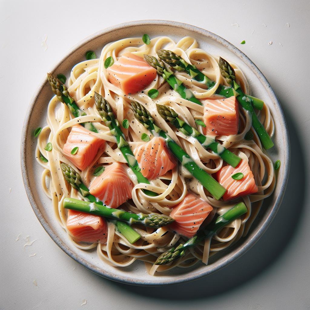 Pasta with smoked salmon and asparagus