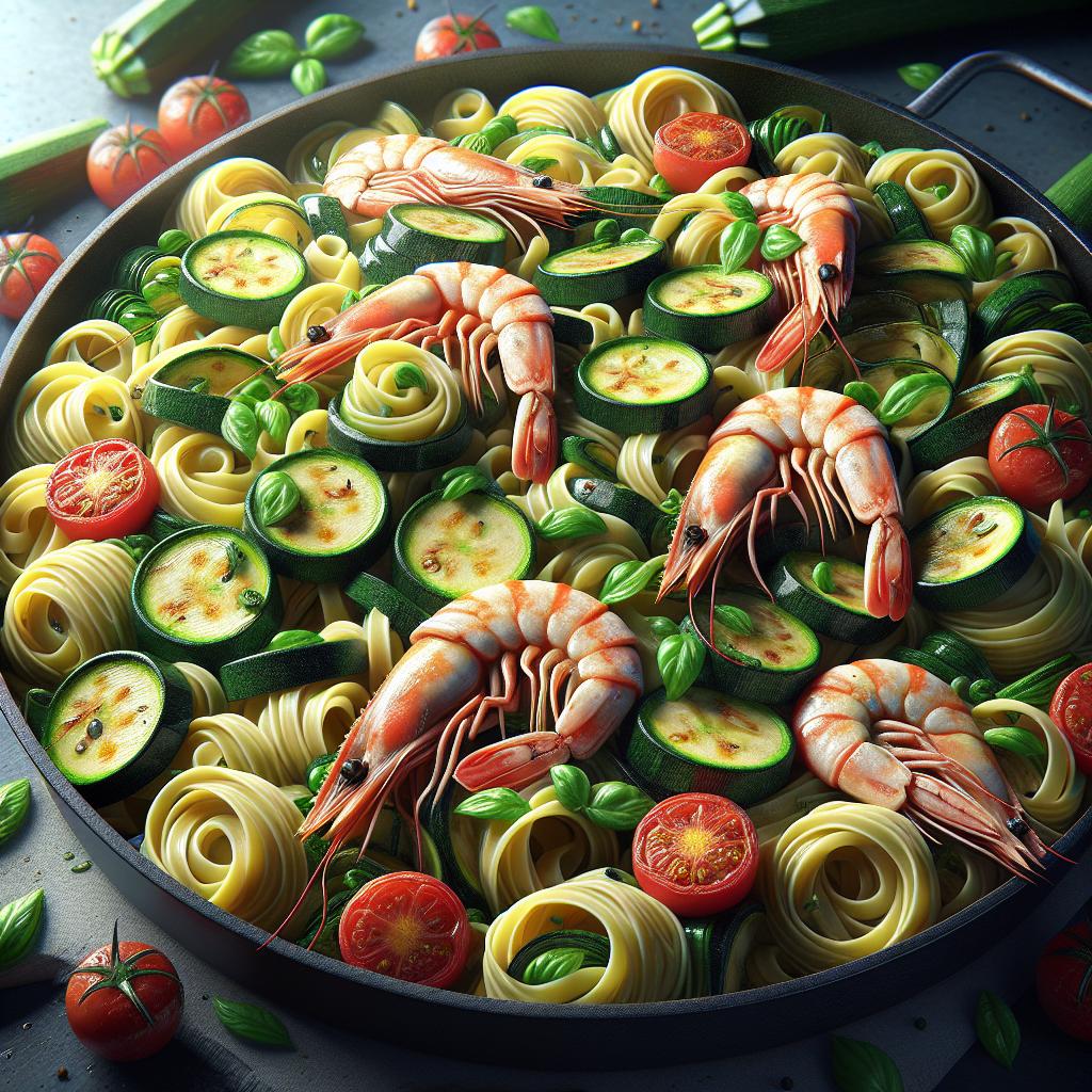 Pasta with Zucchini, Shrimp and Cherry Tomatoes