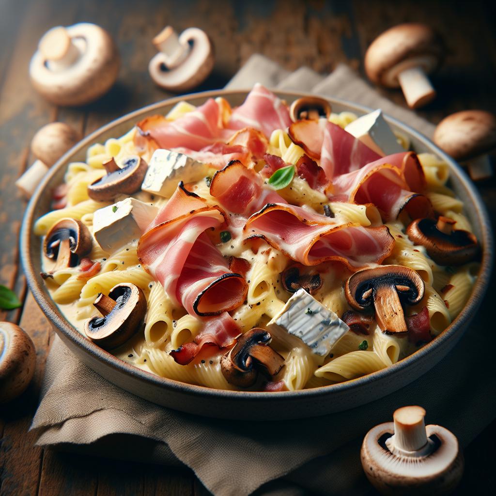 Creamy Pasta with Mushrooms, Speck, and Brie
