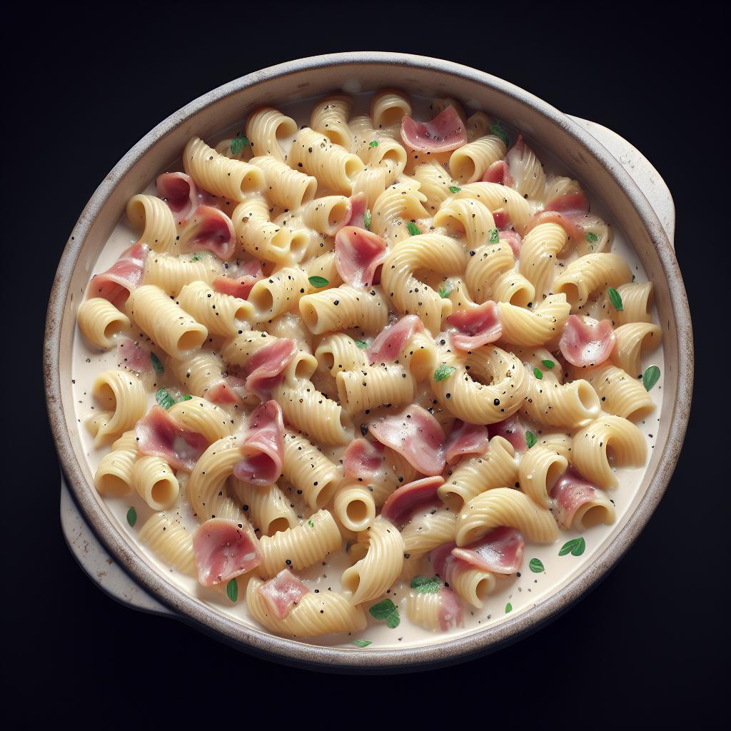 Pasta with cream and ham