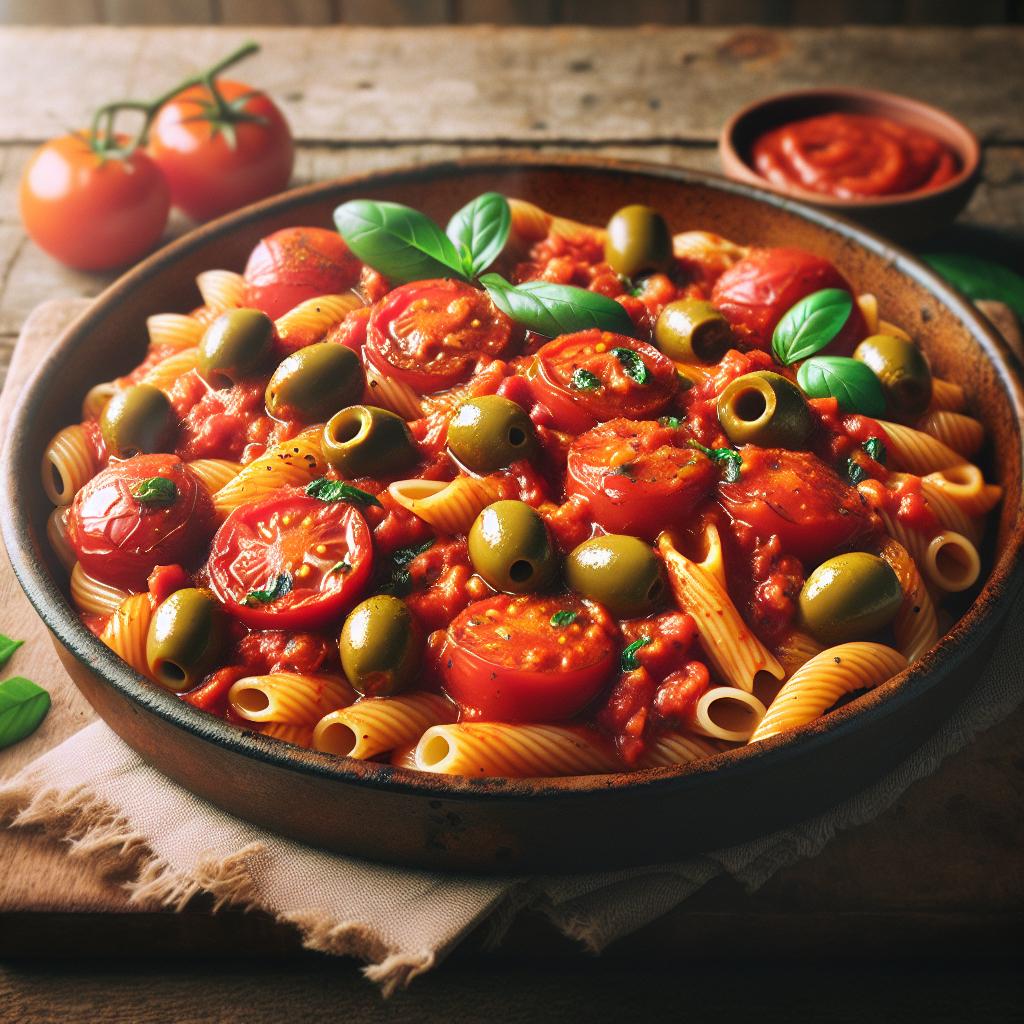 Pasta tomato and olives