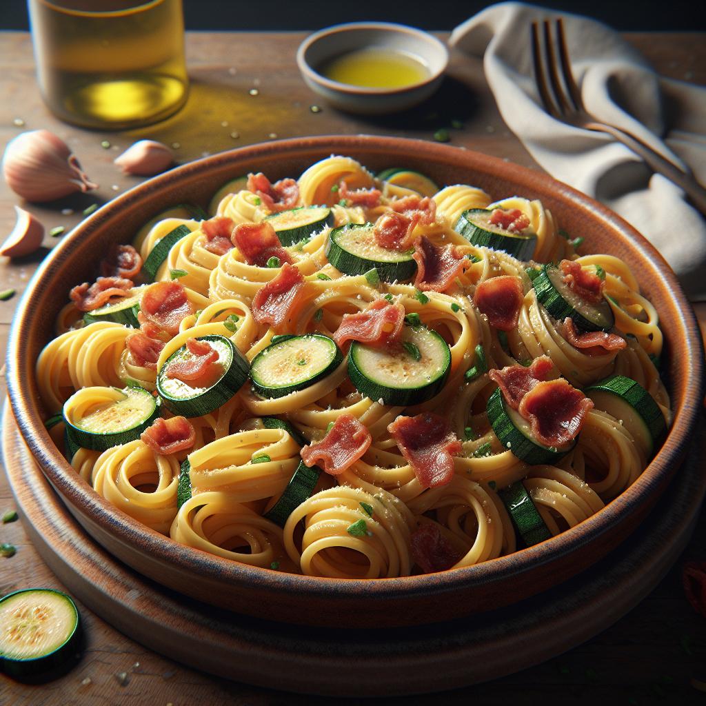 Pasta zucchini and bacon
