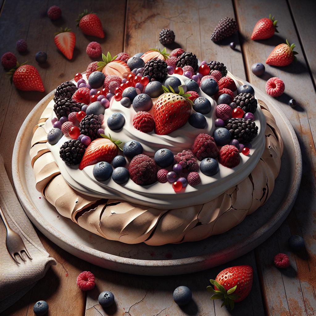 Pavlova with chantilly cream and berries