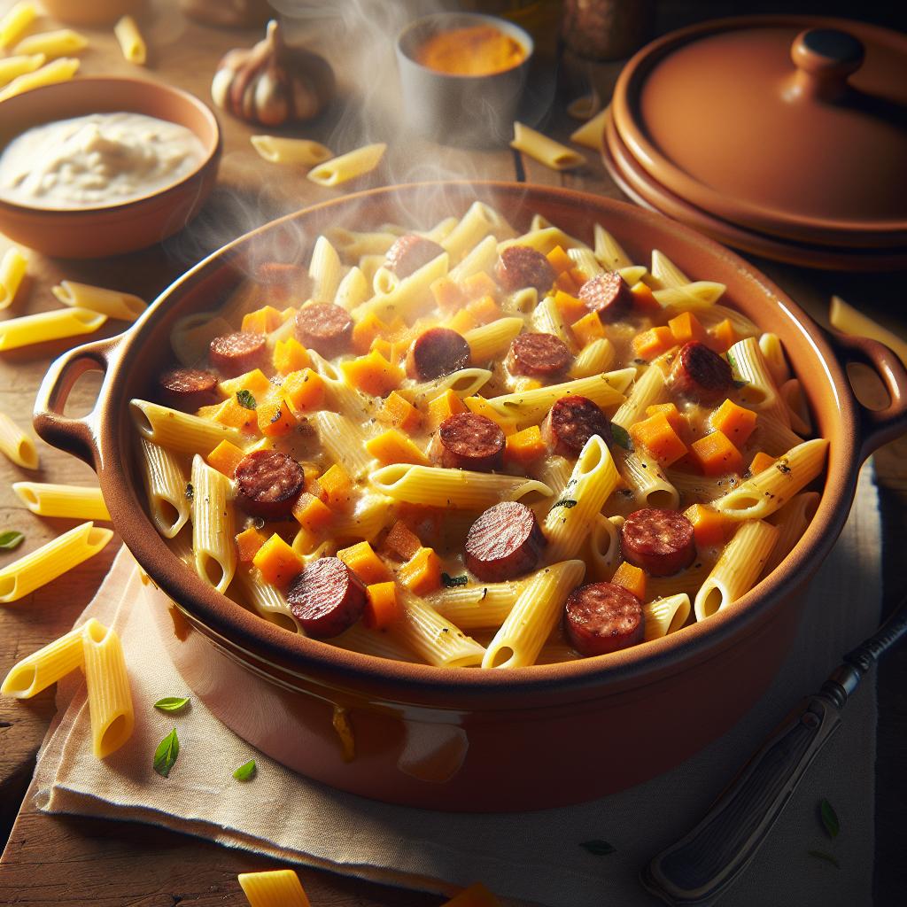 Penne with Pumpkin Cream and Sausage