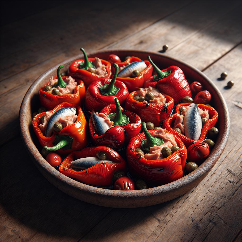 Spicy peppers stuffed with tuna, anchovies, and capers