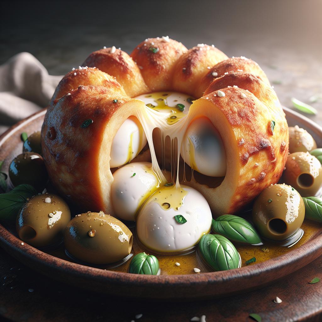Pettole with olives and mozzarella DOP